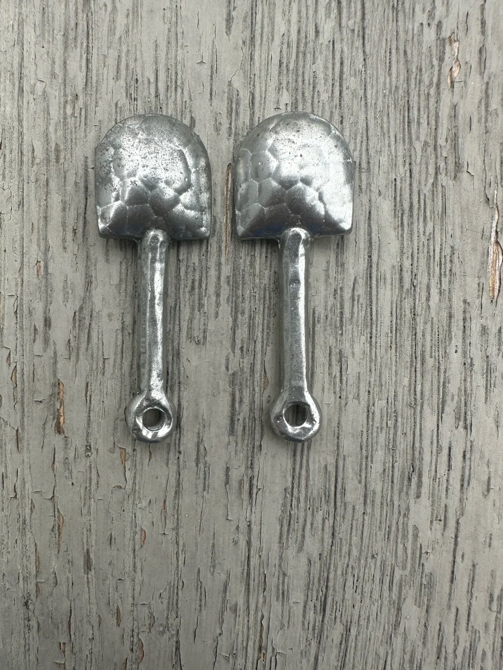Vintage Style Pewter Double Open Salt Cellar or Dip 2 Miniature Shovel Spoons